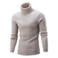 Men's beige high-collar thread knit sweater with long sleeves and ribbed collar