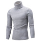 Men's high-collar knit sweater, light gray, ribbed turtleneck and long sleeves
