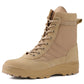 Khaki padded high-top sports boot, lace-up design with stitched panels and thick sole
