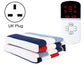 Electric blanket with blue and red striped layers and UK plug temperature control unit