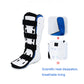 White ankle-foot brace with black straps, blue breathable lining panels diagram