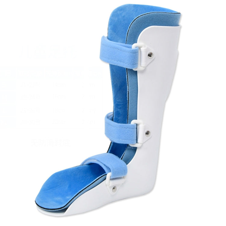 Ankle fracture fixation brace with blue padding and white rigid lower support