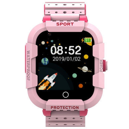 Pink children GPS smartwatch with touchscreen showing time and call-ready design.