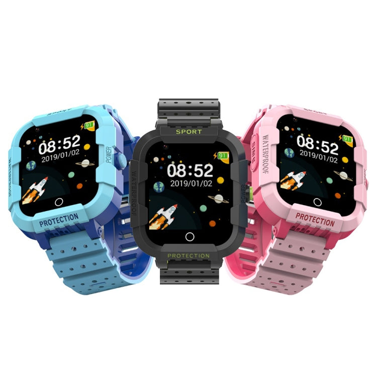 Kids GPS smartwatches in blue, black, and pink with large protective sport cases.