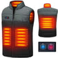Heated cotton vest with zip front and illuminated heating zones on gray quilted body