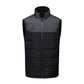 Heated cotton vest with stand collar, full-zip front, quilted panel, gray and black