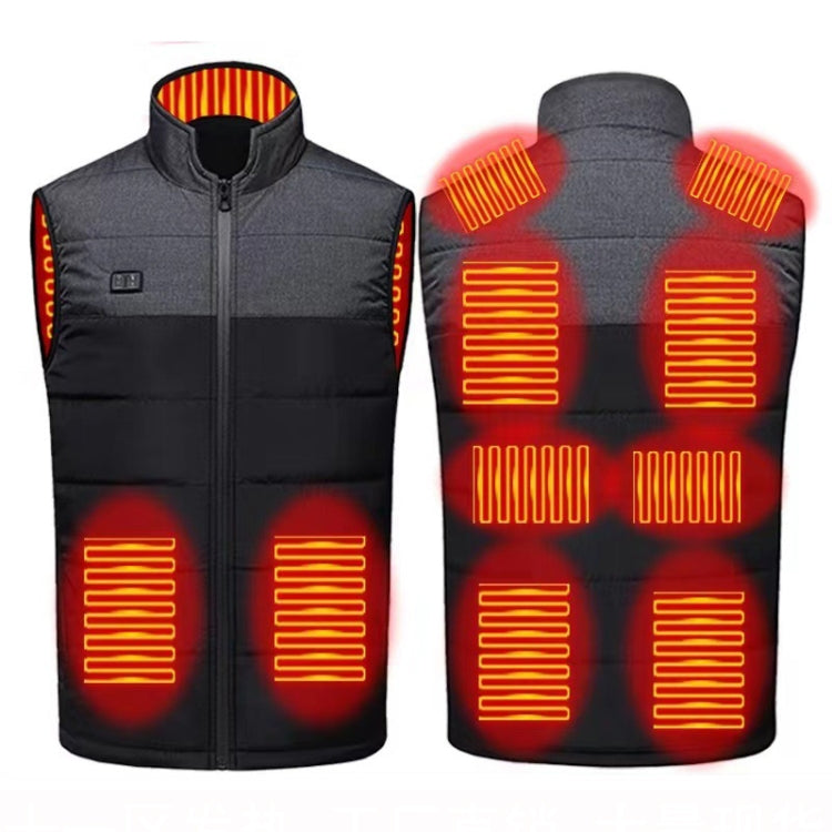 Gray heated cotton vest displayed front and back with illuminated orange segments