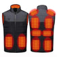 Gray heated vest front/back view with multiple illuminated orange heating rectangles