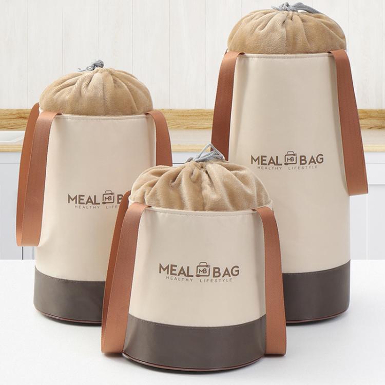 Thermal Insulated Round Lunch Bag with Drawstring & Handles Food Container Carrier, Small, Medium, Large