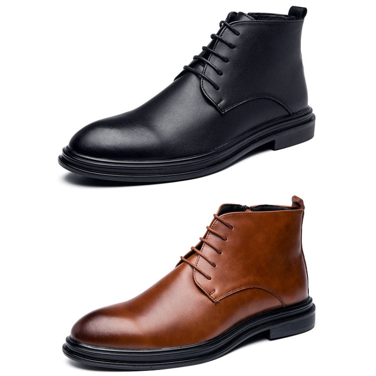 Men's leather ankle boots, black and brown lace-up, rounded toe and sturdy sole