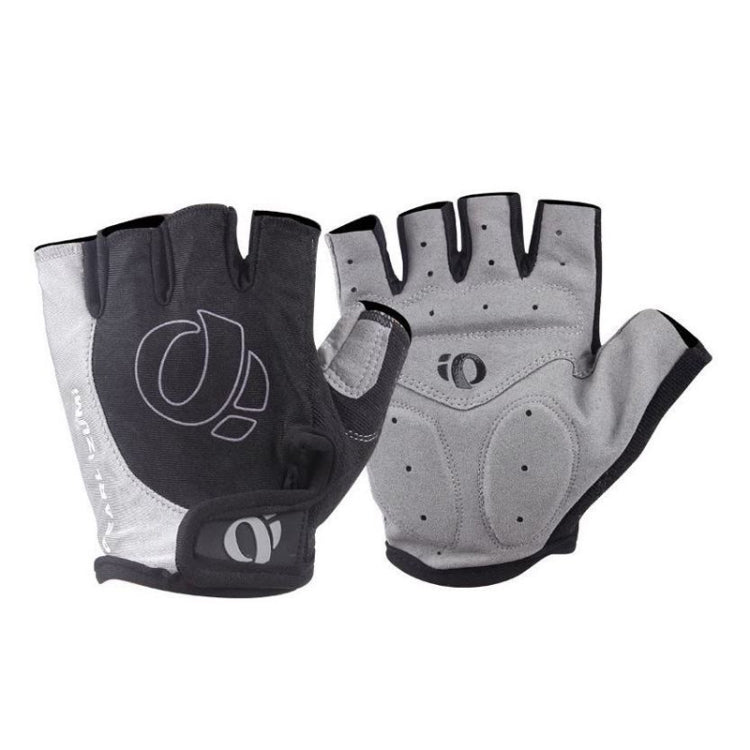 Cycling half-finger gloves, black and light gray with white-gray panels