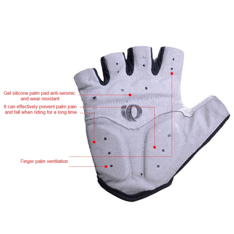 Light gray half-finger cycling gloves with raised palm pad and finger ventilation holes