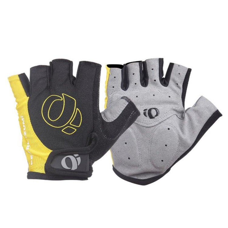 Cycling half-finger gloves set, black and light gray with yellow stripe on cuff