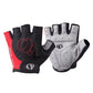 Pair of two-tone half-finger cycling gloves, black with red trim along the wrist