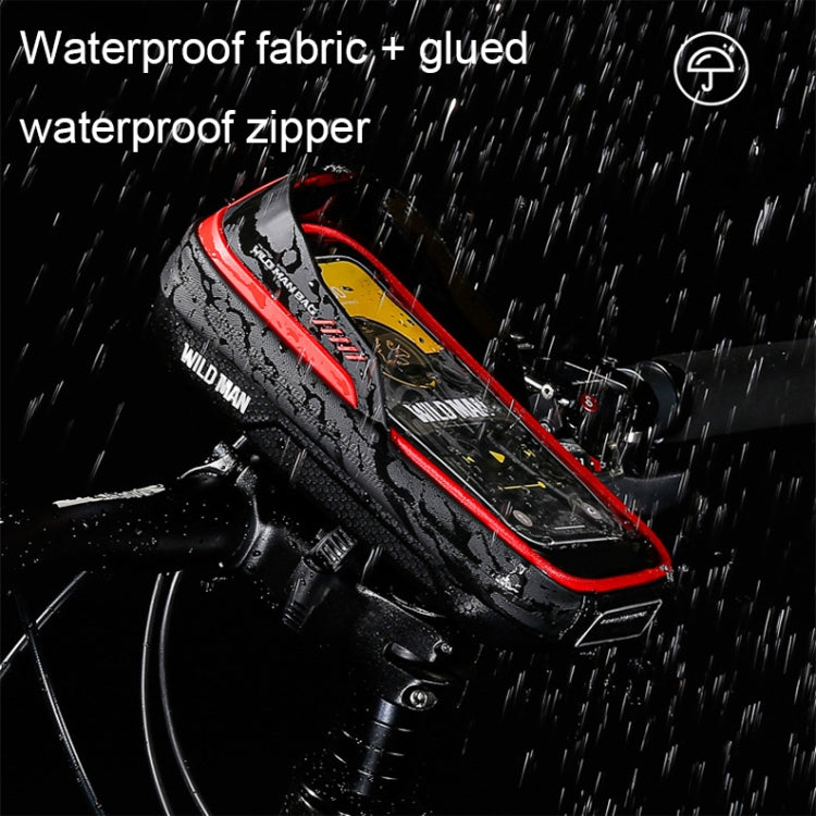 Black waterproof bike handlebar bag with red trim and glued zipper details