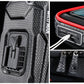 Bike handlebar bag close-up: charging port and accessory pocket with clips