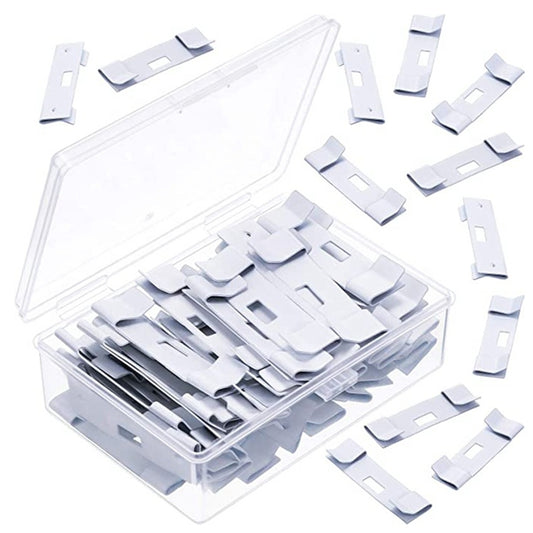 Venetian blind hanging metal clips, 12 white pieces in clear box