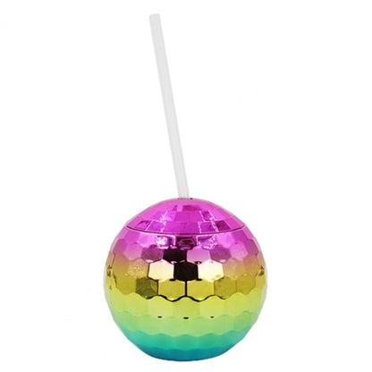 D001-2 Flash Electroplated Ball Cup Round Ball Straw Plastic Water Cup, Rainbow Color