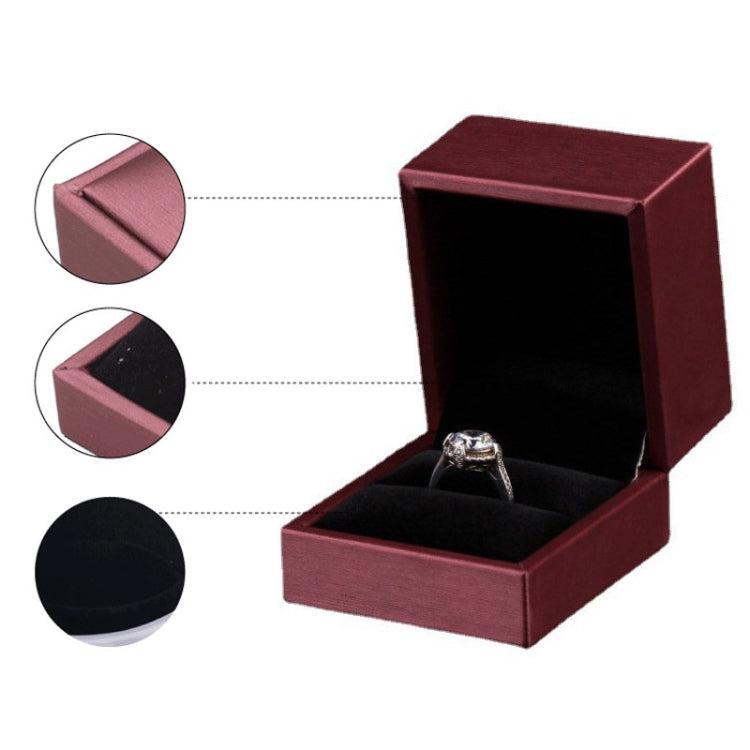 Wine red PU leather jewelry box set with ring inside and fabric finish close-ups