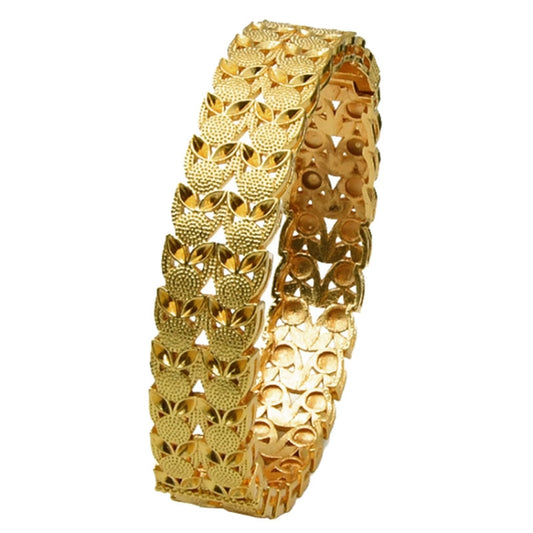 24K gold plated filigree cuff bracelet with ornate floral cutout pattern, wide band