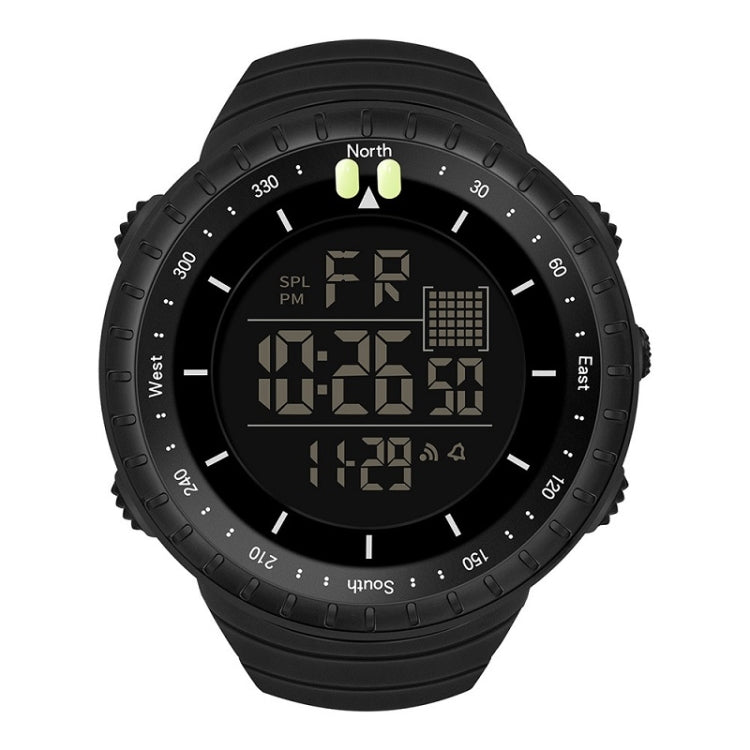 Men's electronic sports watch, black rubber strap and black digital LED display