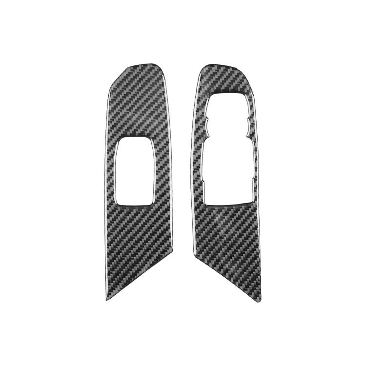 Two-piece carbon-fiber lift button trim sticker set with rectangular cutouts