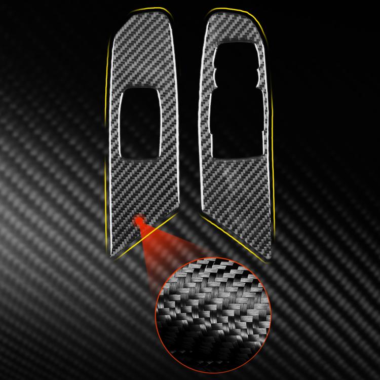Carbon-fiber lift button trim stickers with cutouts and weave texture detail