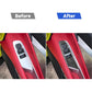 Before-and-after view of carbon-fiber lift button trim on door switch panel