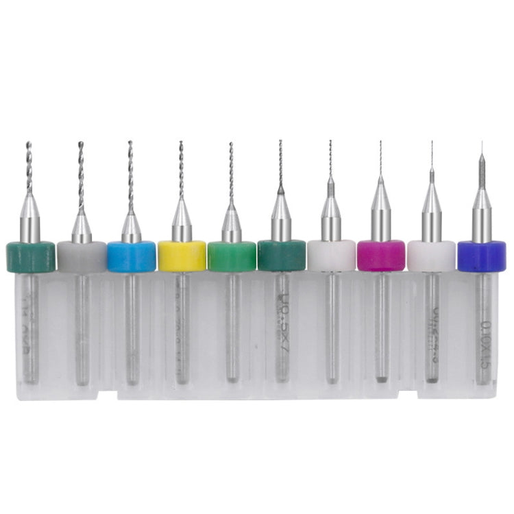 Tungsten steel mini drill bits in clear tray with multicolor collar rings