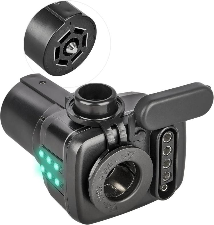 12V truck cigarette lighter power adapter with LED circuit tester, dark housing and socket