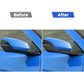 Rearview mirror before-and-after with carbon-fiber look scratch protection sticker trim