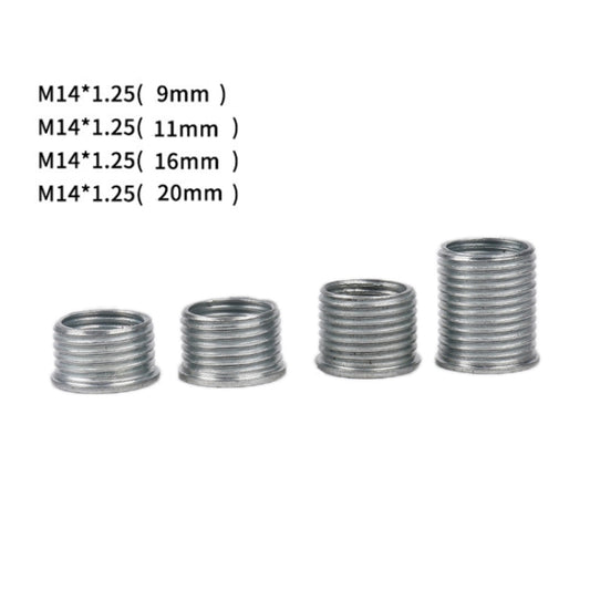 M14x1.25 thread repair sleeves, sizes 9, 11, 16, 20 mm shown