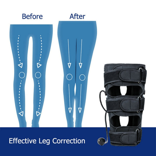 Black leg correction brace with stacked thigh, knee, and calf supports
