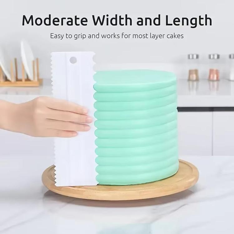 Light mint plastic double-sided sawtooth cake flattener scrapers, 4-piece set