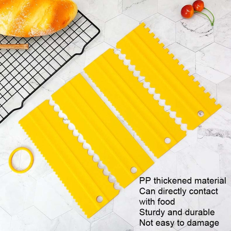 Yellow plastic double-sided sawtooth cake flattener scrapers, 4-piece set