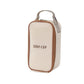 Insulated thermal tote bag with “SOUP CUP” label, cream body, gray side handle