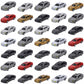 Collection of small die-cast model cars in multiple colors, assorted angles