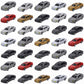 Assorted small model cars in red, black, gold, and gray with visible wheels