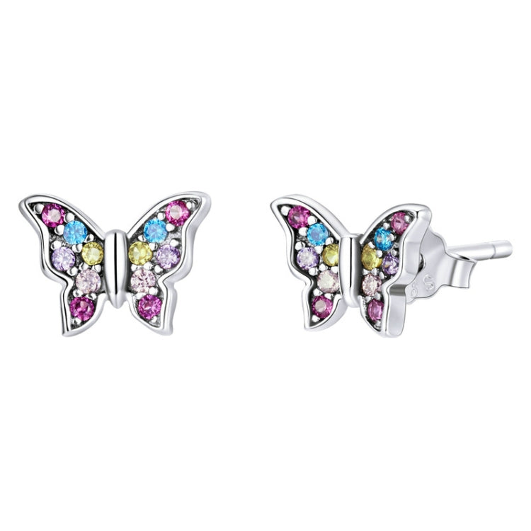 925 silver butterfly-shaped crystal earrings with multicolor stones, stud backs
