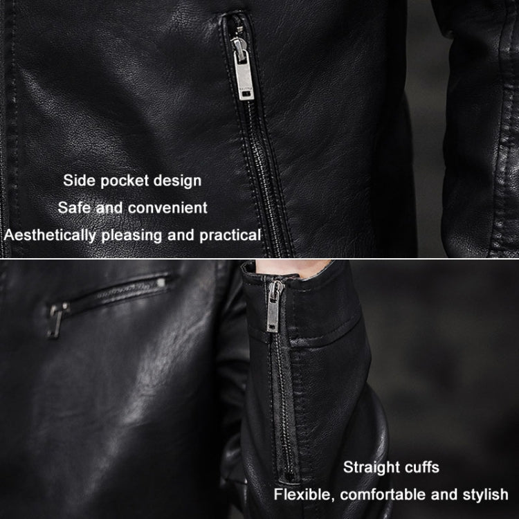 Washed PU biker jacket close-up: side pocket zipper and straight cuff details