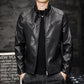Men's washed PU leather-look jacket, slim fit, front zipper, zip chest and sleeve pockets