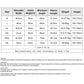 Jacket size chart table with shoulder, chest, and sleeve length measurements by size