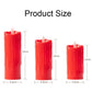 Product size diagram: red LED candles, 5x11cm, 5x13cm, and 5x15cm.