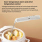 White digital thermometer with metal probe measuring food in bowl