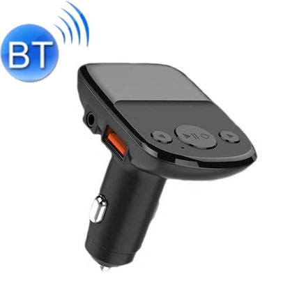 Black car Bluetooth FM charger with built-in LED display and control buttons