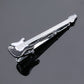 Silver guitar tie clip with detailed instrument shape and hinged back
