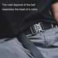 Men's black adjustable woven belt on pants with dual-prong buckle
