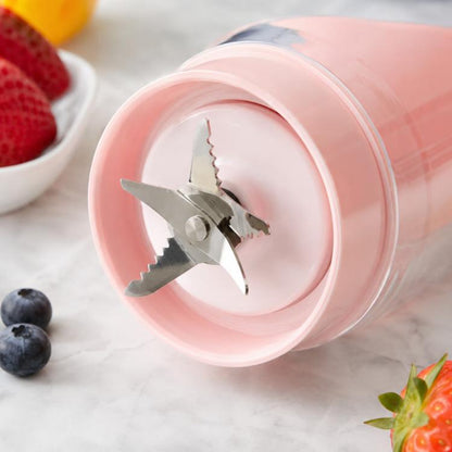 Pink electric juice cup with six-leaf teeth stainless steel blender blade