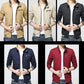 Men's casual jacket in multiple colors, front view with stand collar and zipper pockets