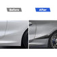 Black carbon-fiber style rear fender sticker installed on car quarter panel